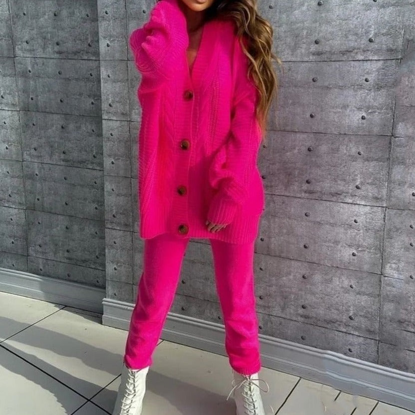 Charmantes 2-teilige Set mit Strickjacke und bequemer Hose Für Frauen