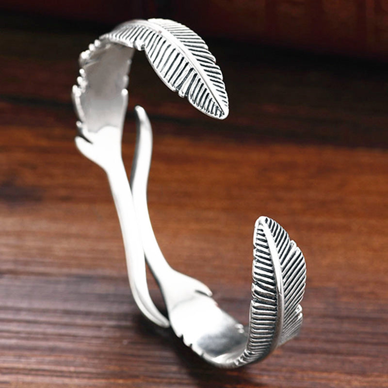 Sterling Silber Feder Manschettenarmband Für Damen