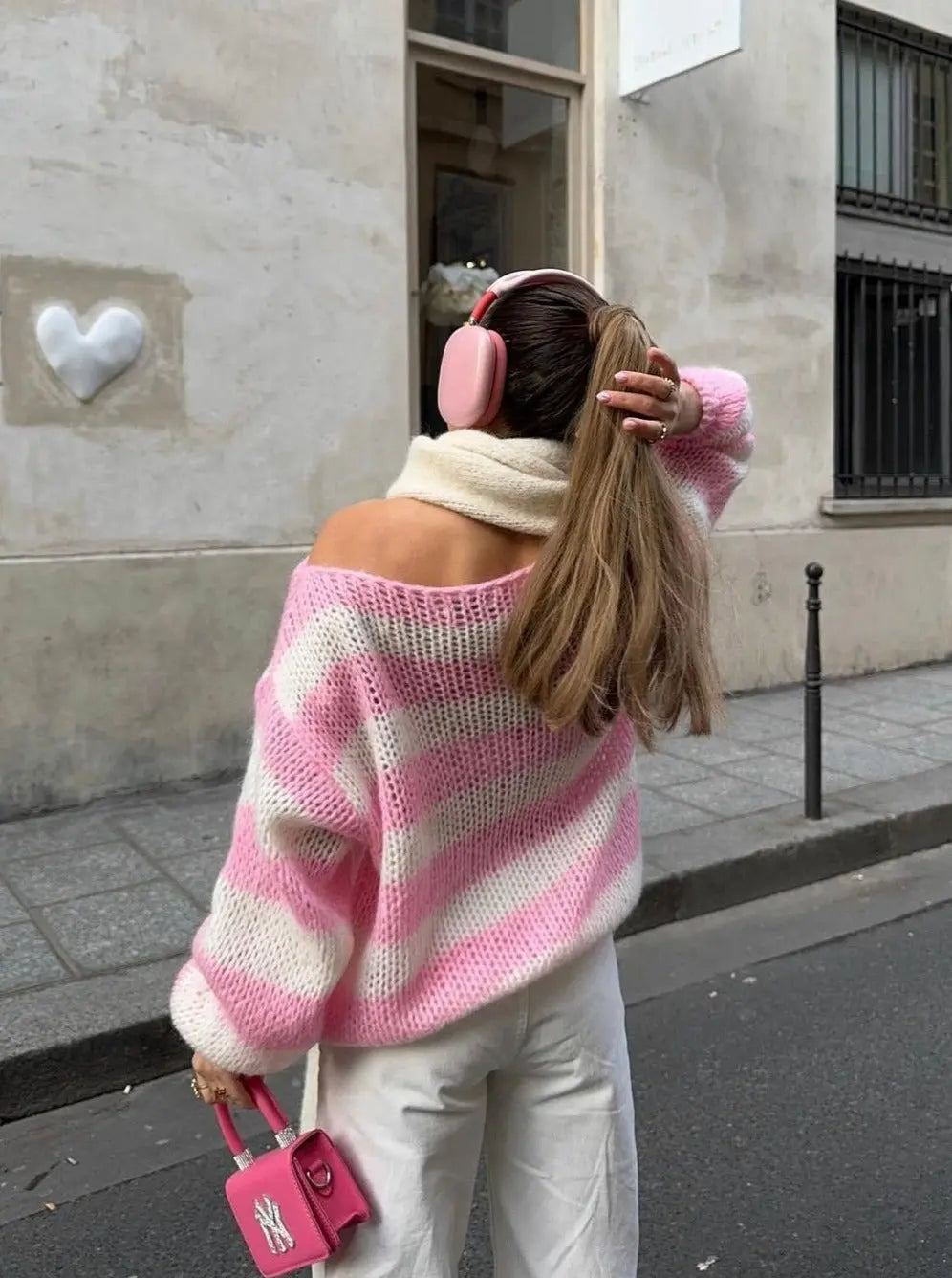 Locker geschnittener Pullover mit Kontraststreifen Für Frauen
