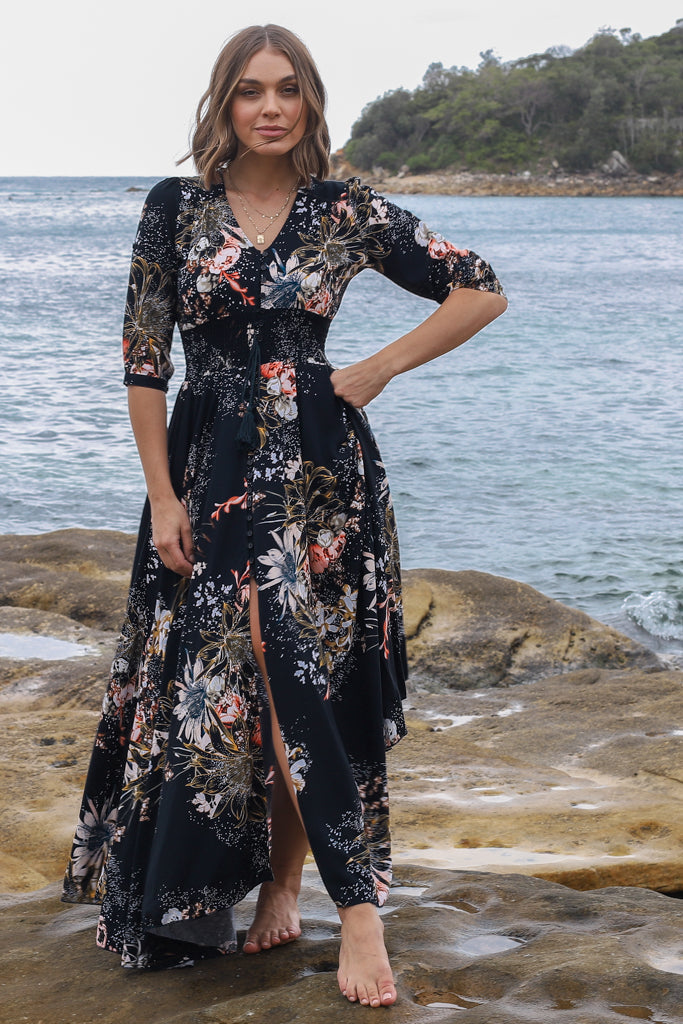 Brienna | Boho Maxi Kleid mit V-Ausschnitt