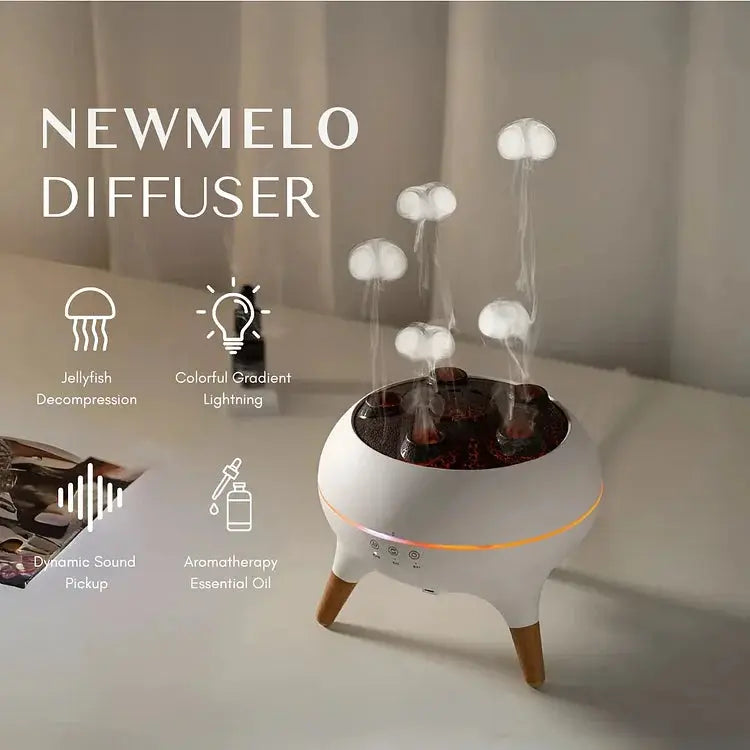 USB aroma diffuser with LED lights showing jellyfish decompression effect features