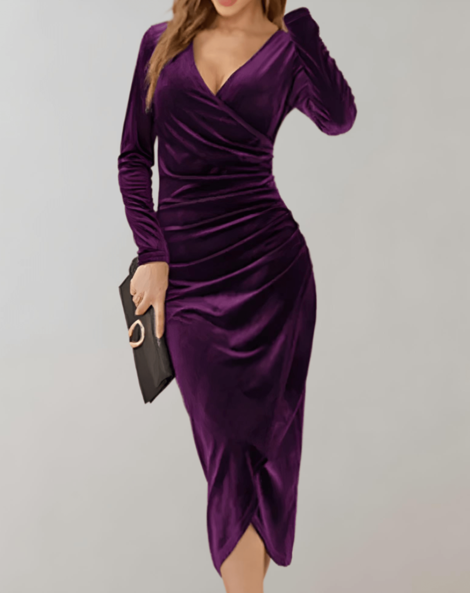 Samt-Wickelkleid Mit V-Ausschnitt Und Körperbetontem Schnitt Für Frauen