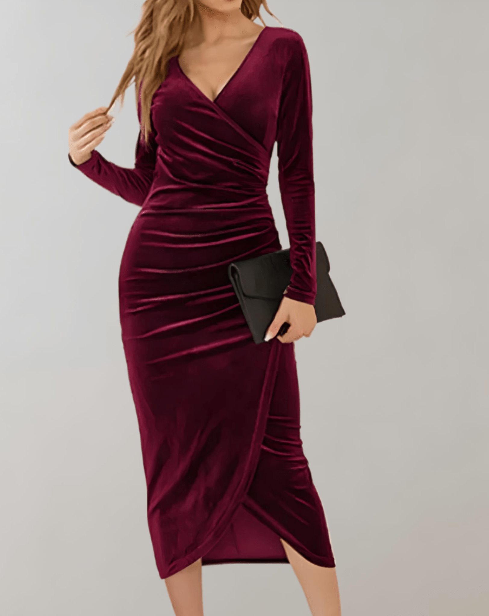 Samt-Wickelkleid Mit V-Ausschnitt Und Körperbetontem Schnitt Für Frauen