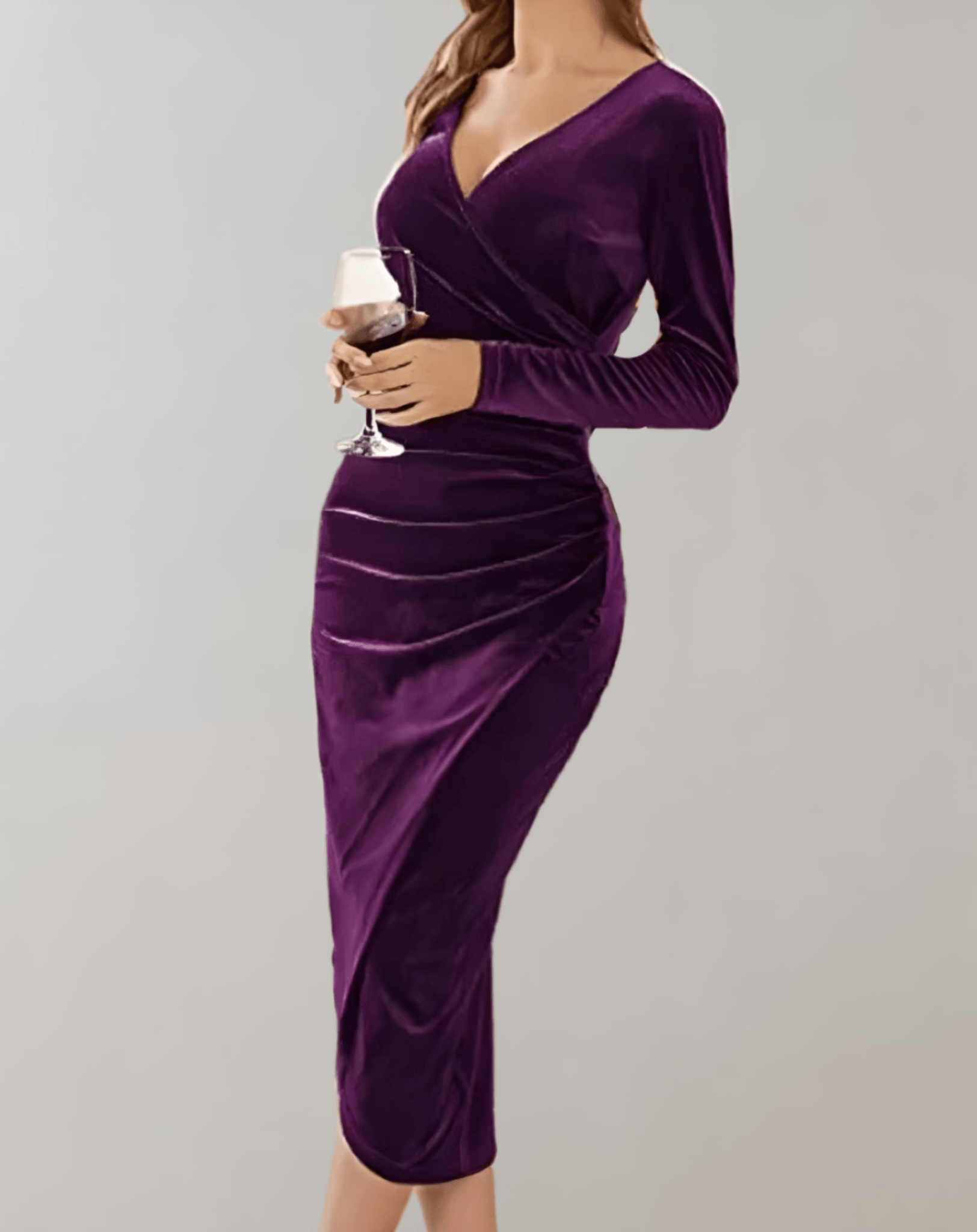 Samt-Wickelkleid Mit V-Ausschnitt Und Körperbetontem Schnitt Für Frauen