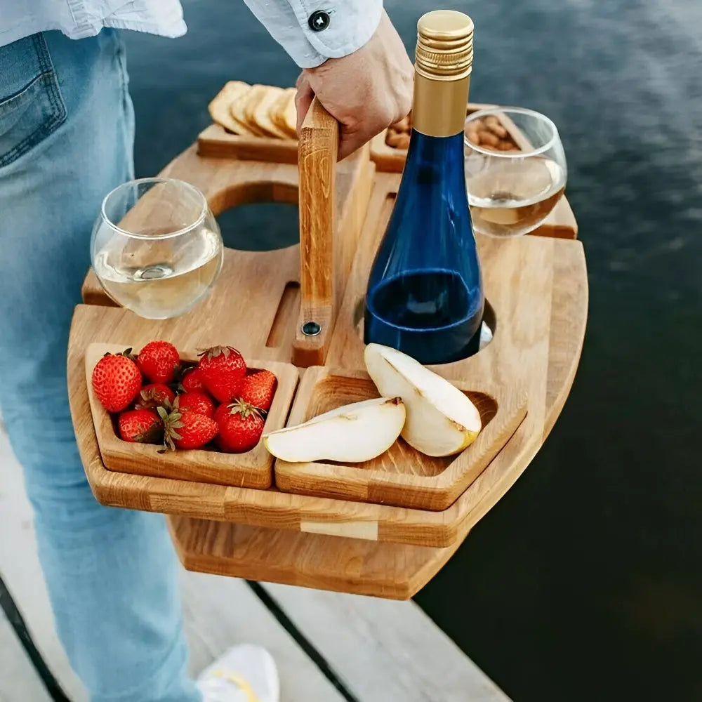 Klappbarer Holz-Picknicktisch – Wein- & Snackfächer product image 3
