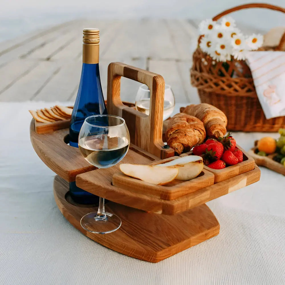 Klappbarer Holz-Picknicktisch – Wein- & Snackfächer product image 4