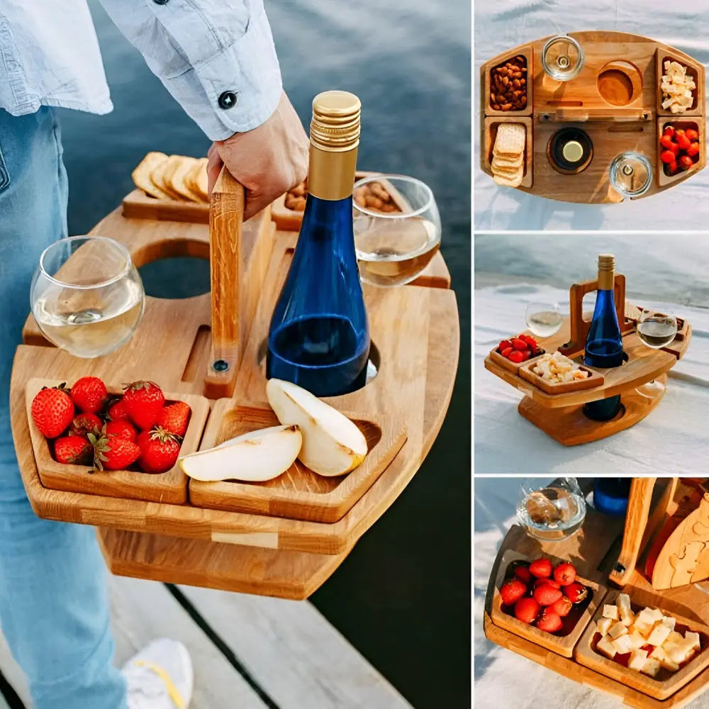 Klappbarer Holz-Picknicktisch – Wein- & Snackfächer product image 7