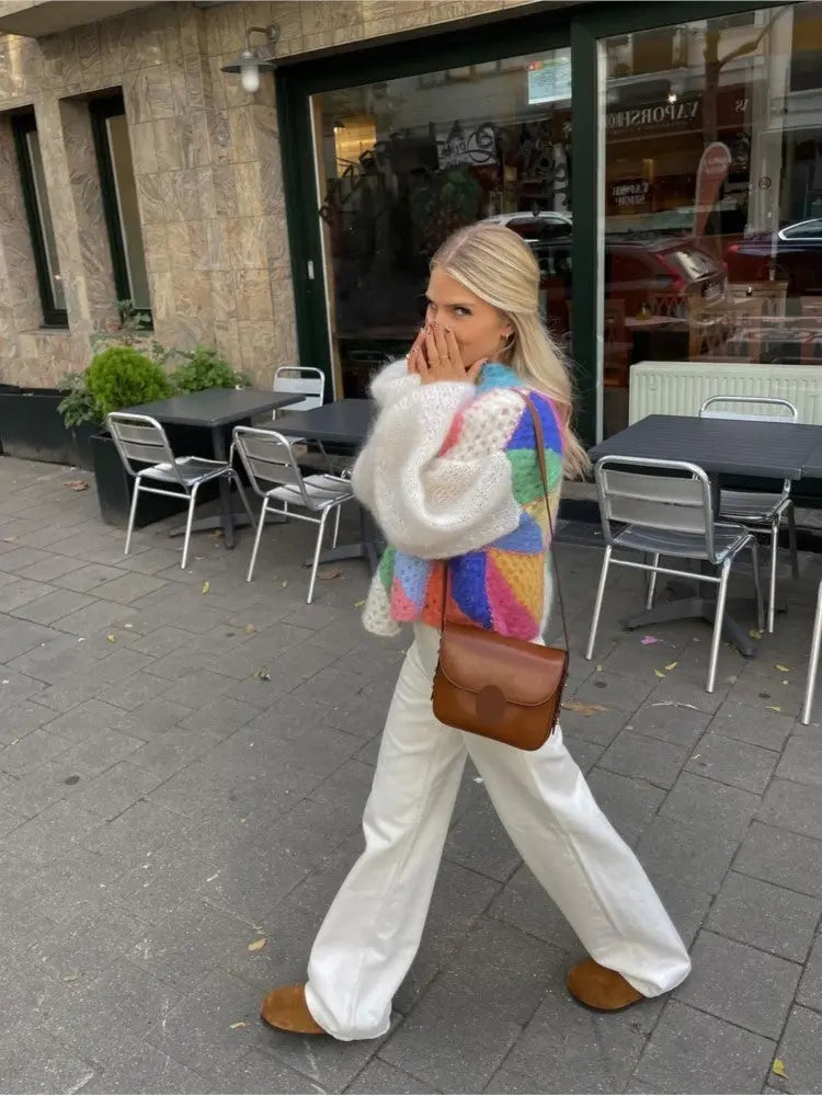 Gemütlicher Mehrfarbiger Cardigan Für Frauen