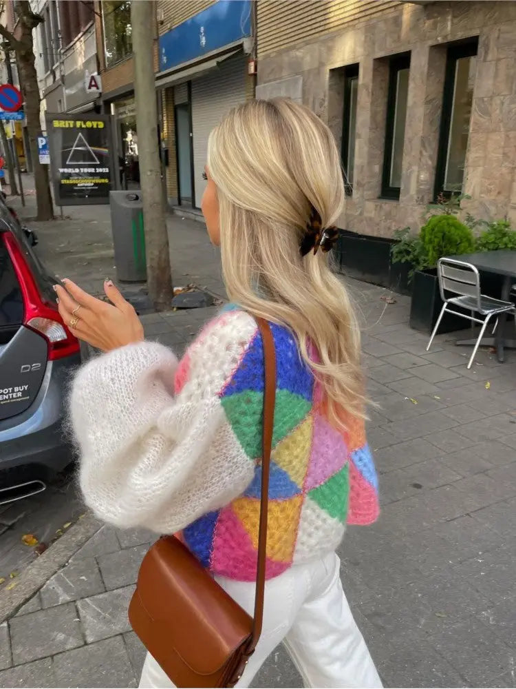 Gemütlicher Mehrfarbiger Cardigan Für Frauen