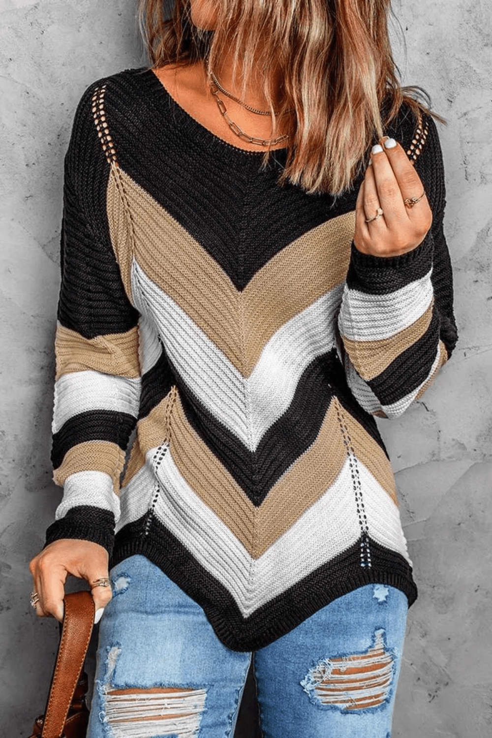 Modischer Gestreifter Strickpullover Für Frauen