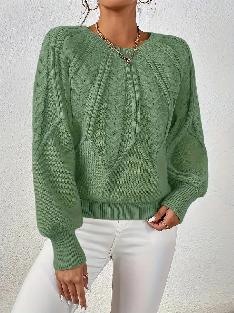Strickpullover Mit Zopfmuster Und Rundhalsausschnitt Für Frauen