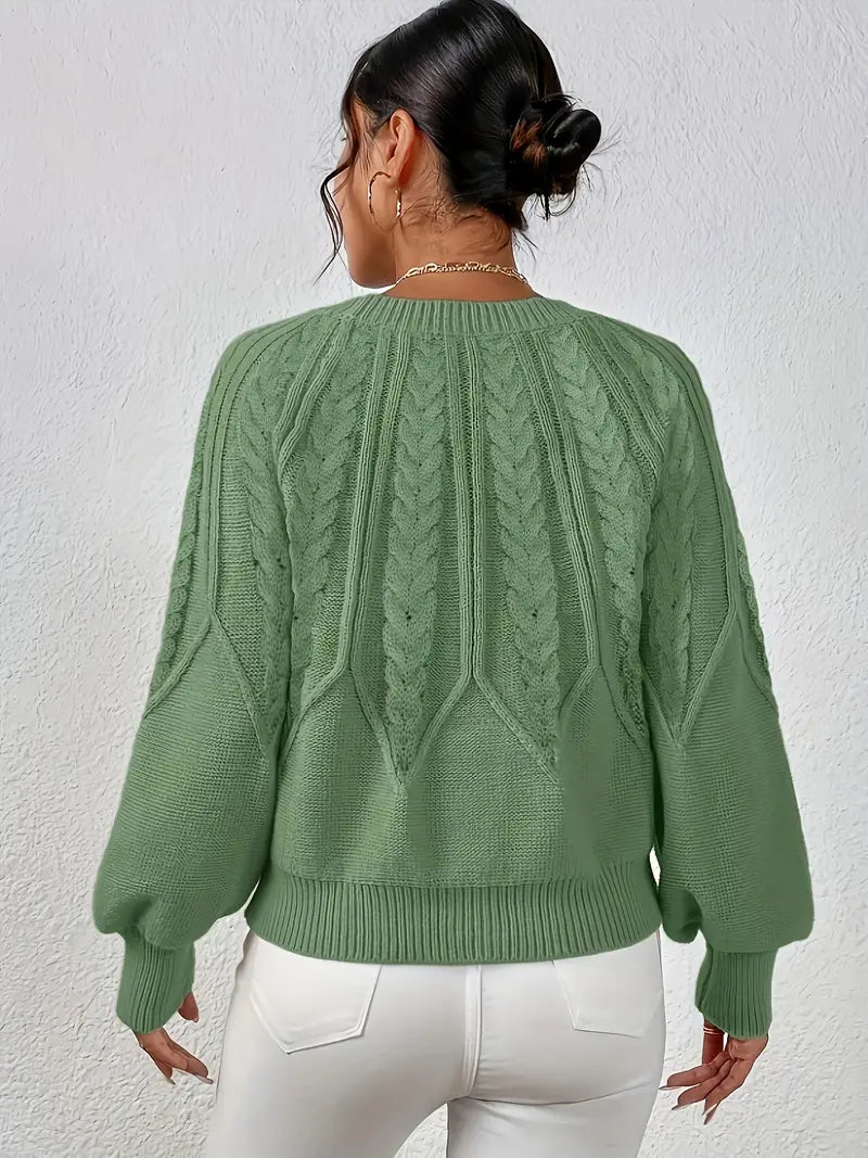 Strickpullover Mit Zopfmuster Und Rundhalsausschnitt Für Frauen