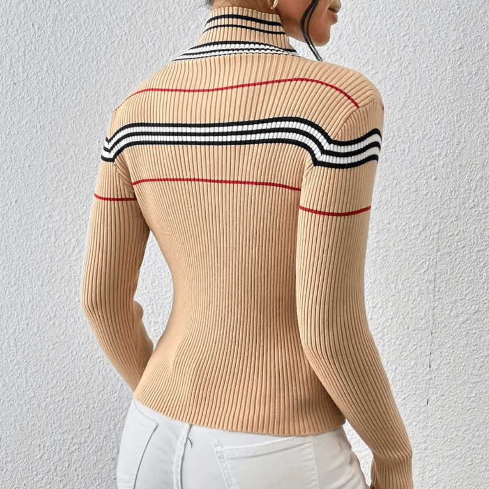 Slim Fit Strick Rollkragenpullover Mit Streifen Für Frauen