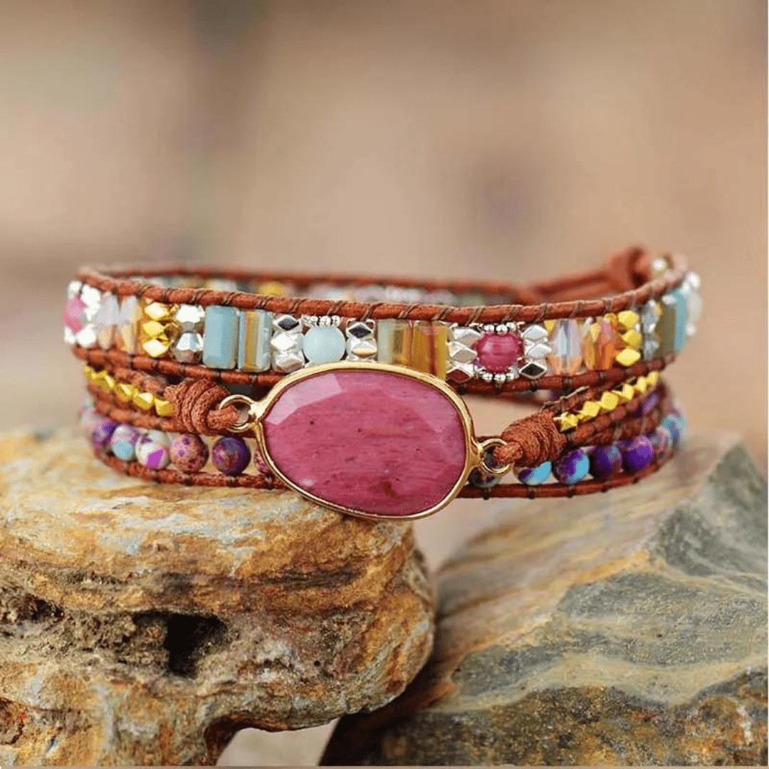 Natürliches Rhodonit & Jaspis Erdton Perlenarmband Für Damen