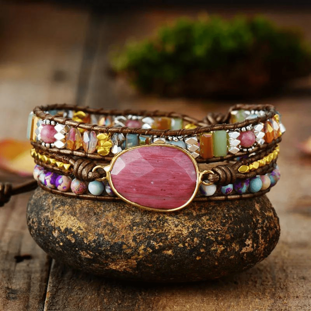 Natürliches Rhodonit & Jaspis Erdton Perlenarmband Für Damen