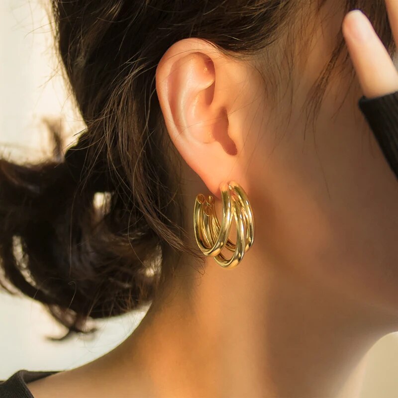 Set aus 3 Goldfarbener Creolen Für Frauen