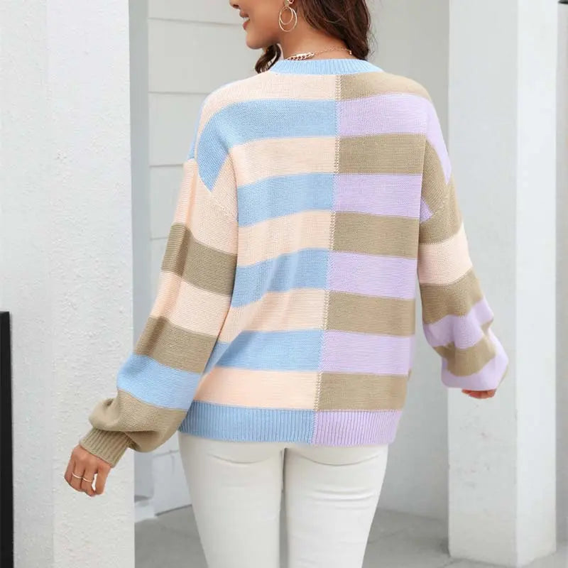 Gemütlicher gestreifter Strickpullover Für Frauen