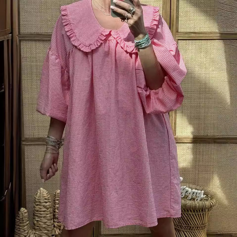 Faela | Karierte A-Linien Baumwollkleid