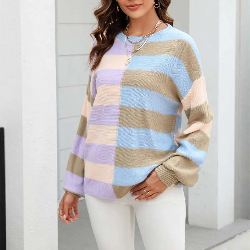 Gemütlicher gestreifter Strickpullover Für Frauen