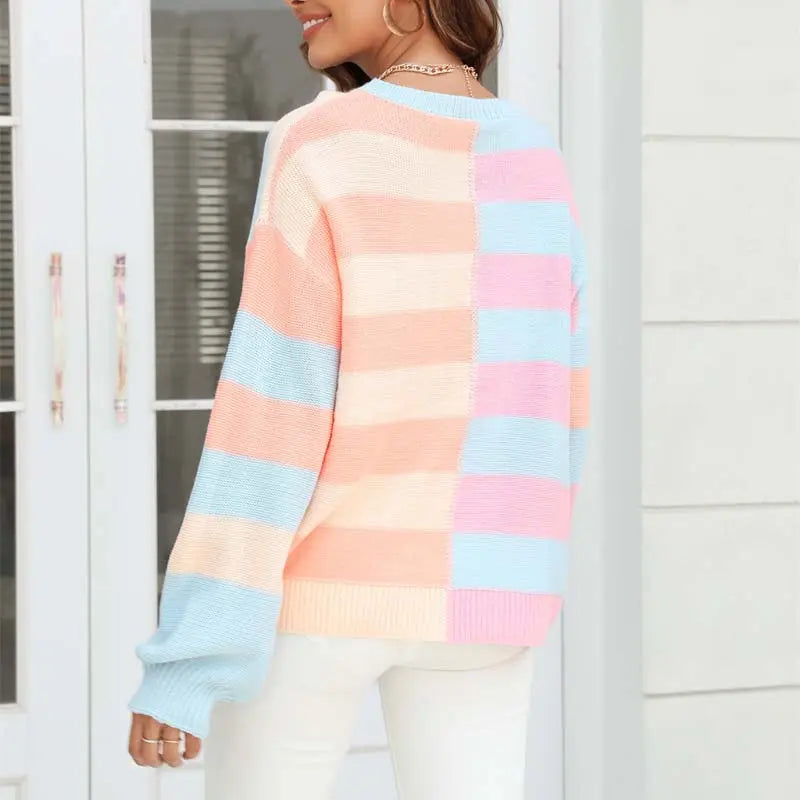 Gemütlicher gestreifter Strickpullover Für Frauen