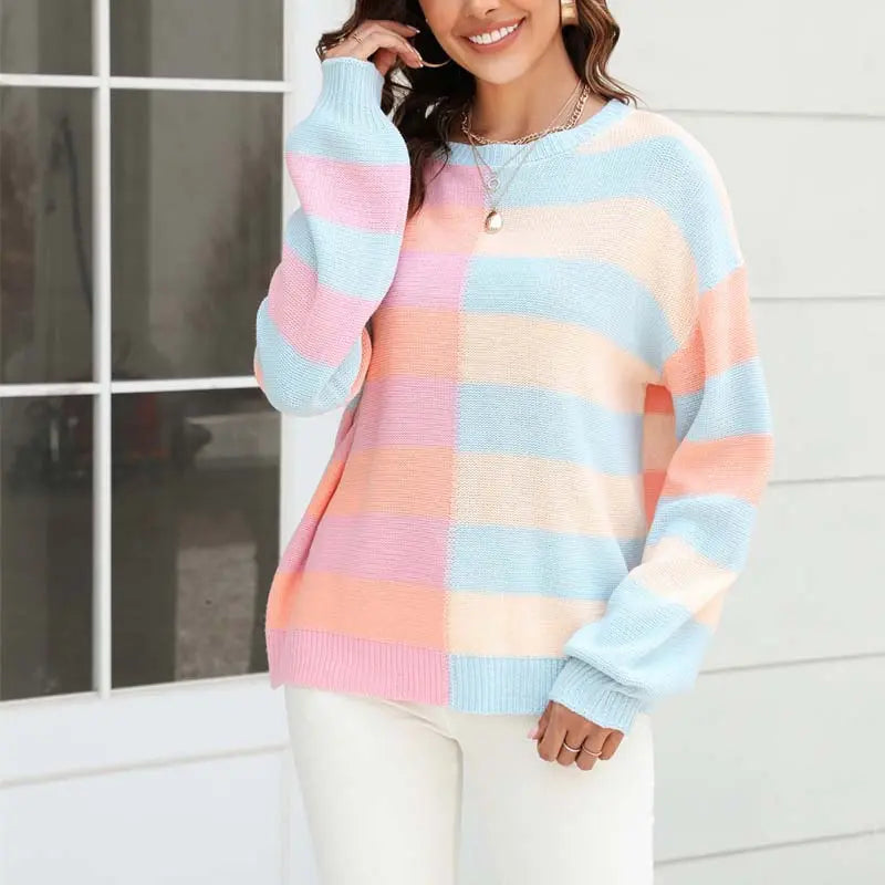 Gemütlicher gestreifter Strickpullover Für Frauen
