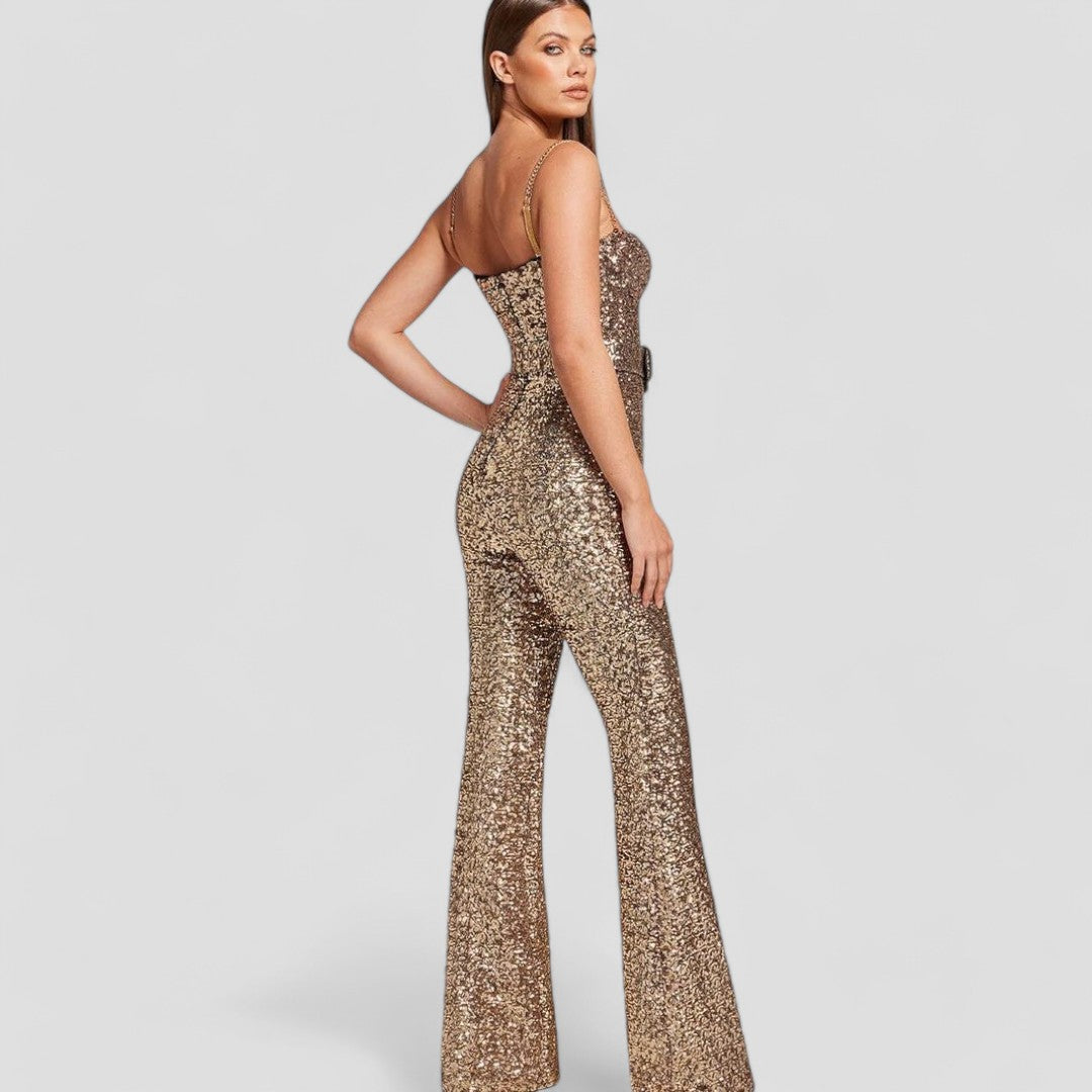 Ausgestellter Jumpsuit mit Abendglamour und luxuriösen Pailletten für Frauen