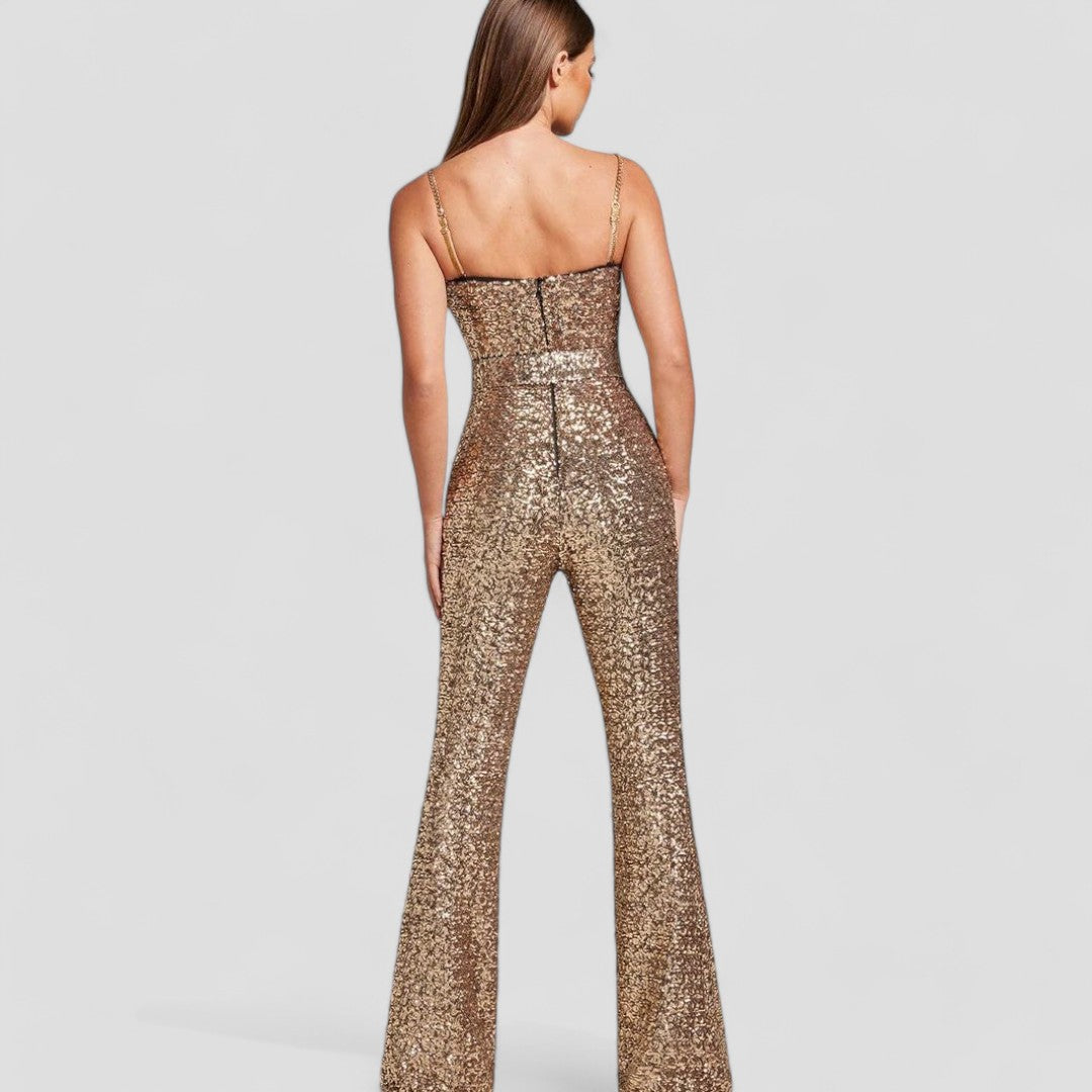 Ausgestellter Jumpsuit mit Abendglamour und luxuriösen Pailletten für Frauen