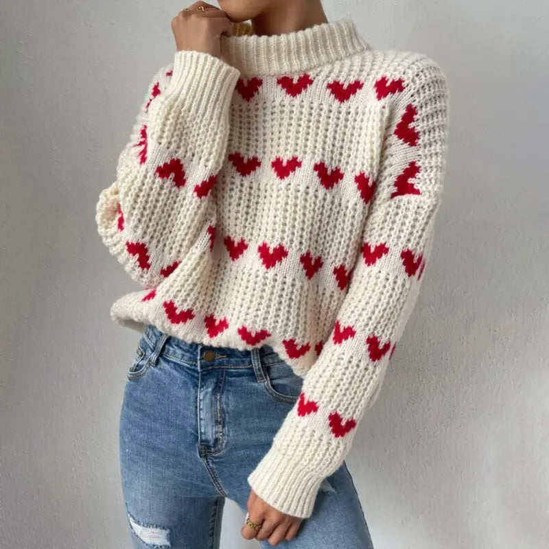 Verspielter Strickpullover mit Herzmuster Für Frauen