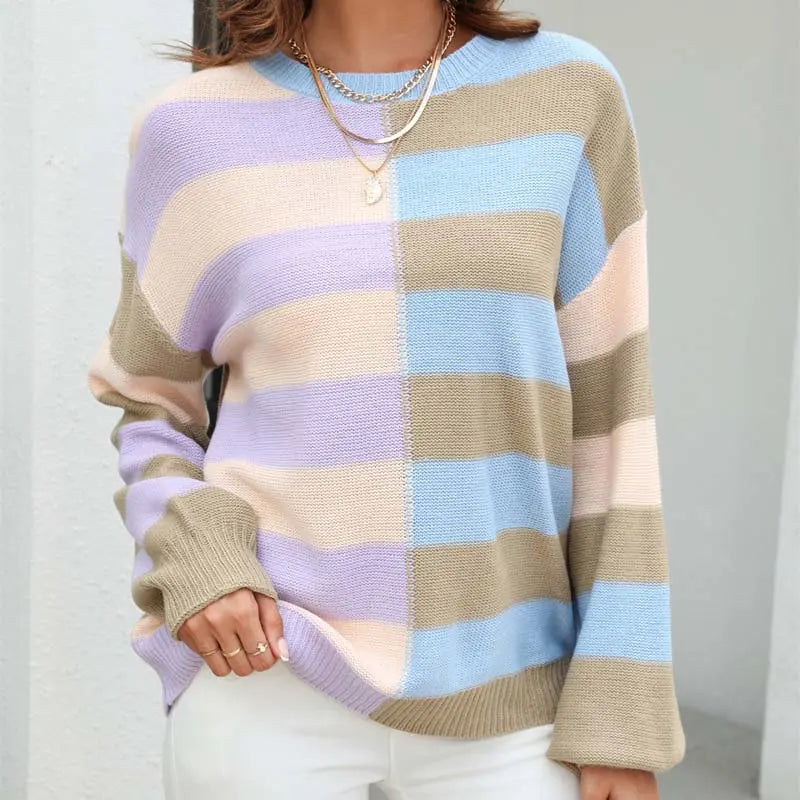 Gemütlicher gestreifter Strickpullover Für Frauen
