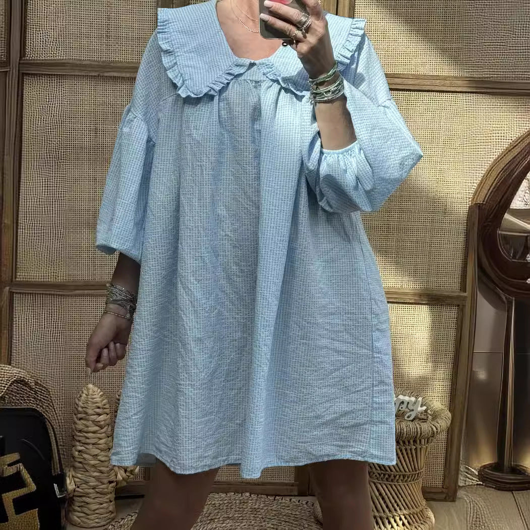 Faela | Karierte A-Linien Baumwollkleid