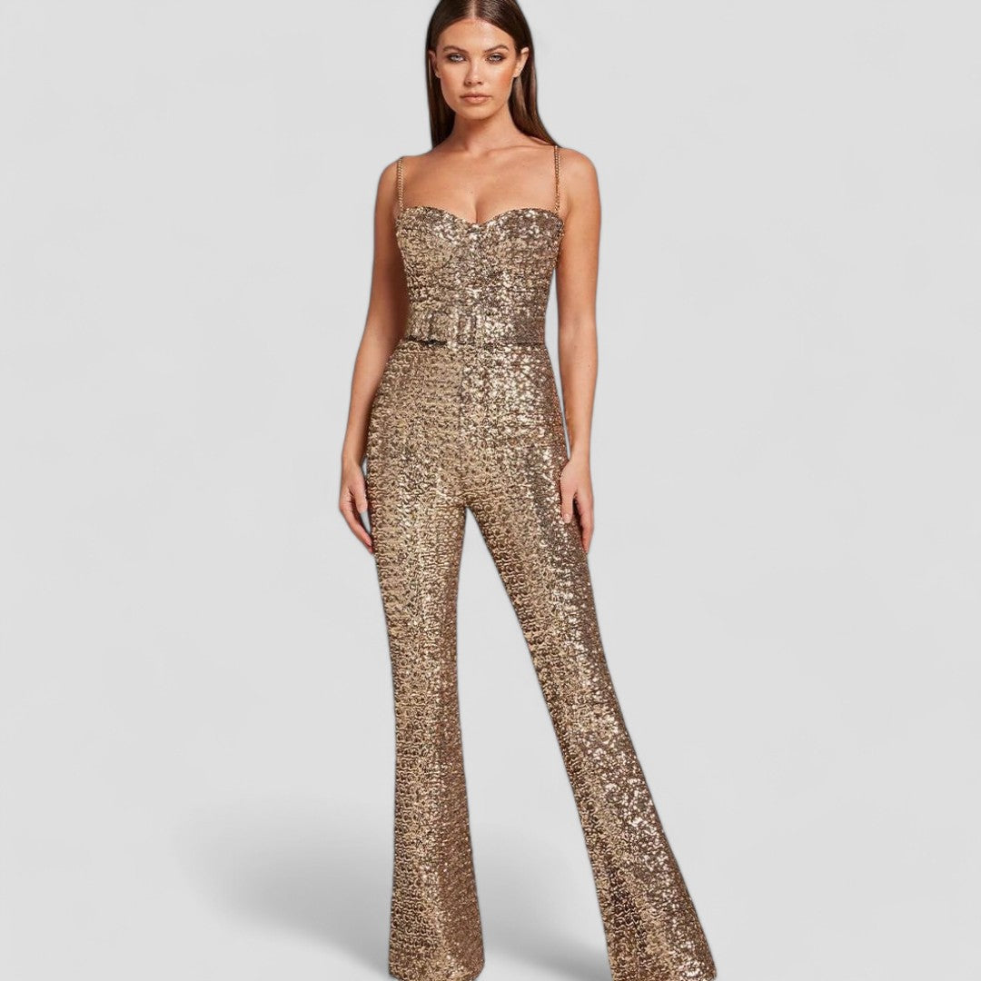 Ausgestellter Jumpsuit mit Abendglamour und luxuriösen Pailletten für Frauen