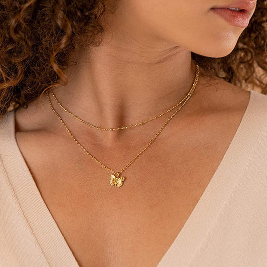 Schmetterlingsanhänger Mehrschicht Halskette für Damen