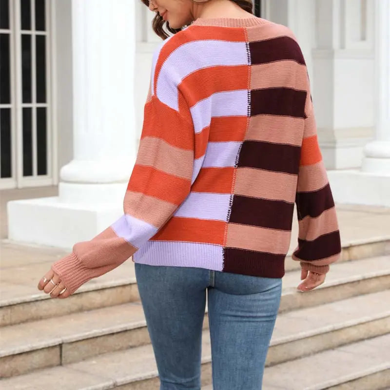 Gemütlicher gestreifter Strickpullover Für Frauen