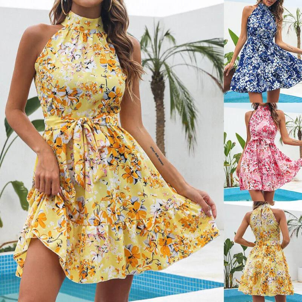 Dahlina | Kleid Mini mit Halfterkragen Blume