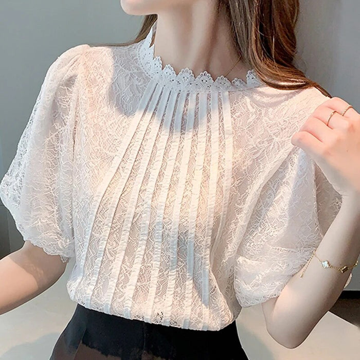 Weiße Bluse mit halben Puffärmeln für zeitlosen Chic für Frauen