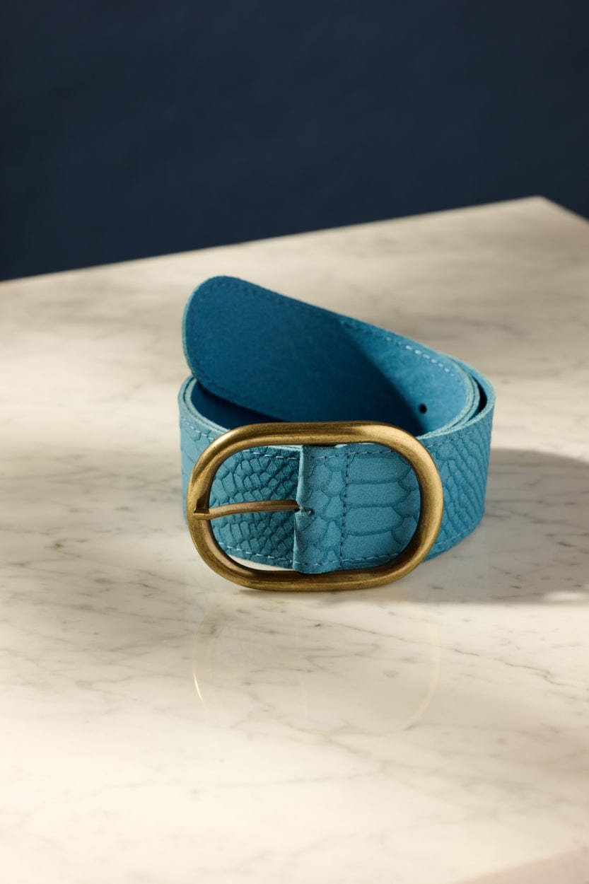 Wildledergürtel in Himmelblau mit Goldener Schnalle Für Frauen