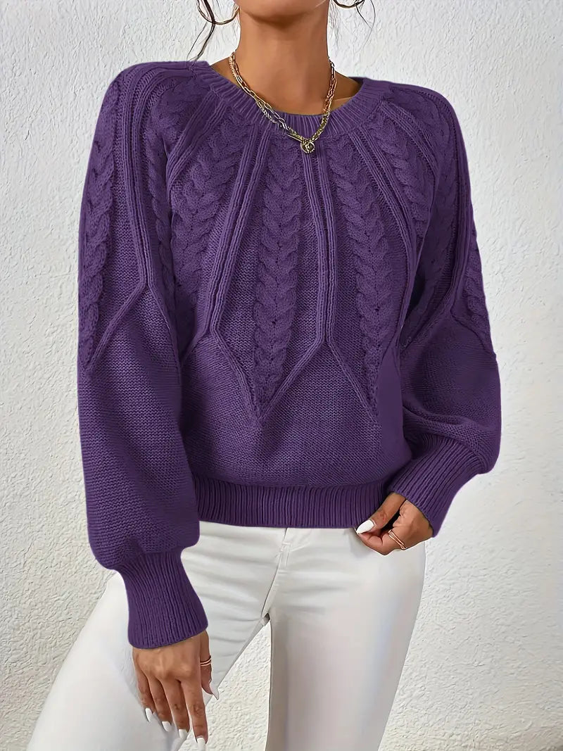 Strickpullover Mit Zopfmuster Und Rundhalsausschnitt Für Frauen