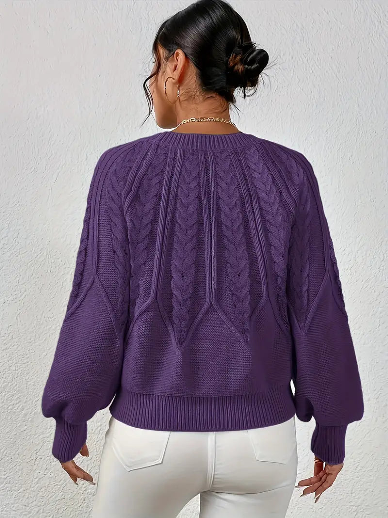 Strickpullover Mit Zopfmuster Und Rundhalsausschnitt Für Frauen
