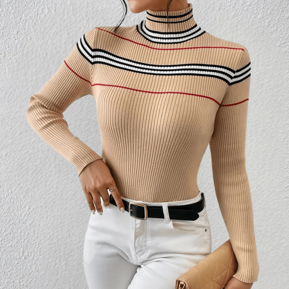 Slim Fit Strick Rollkragenpullover Mit Streifen Für Frauen