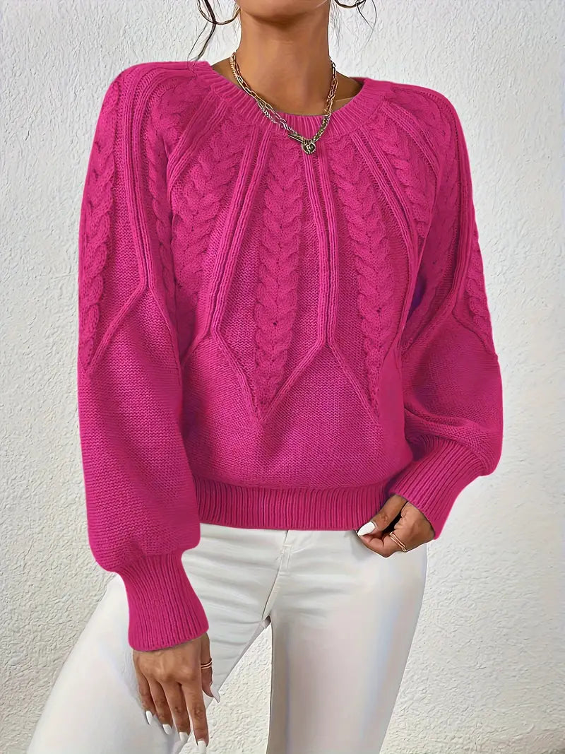 Strickpullover Mit Zopfmuster Und Rundhalsausschnitt Für Frauen
