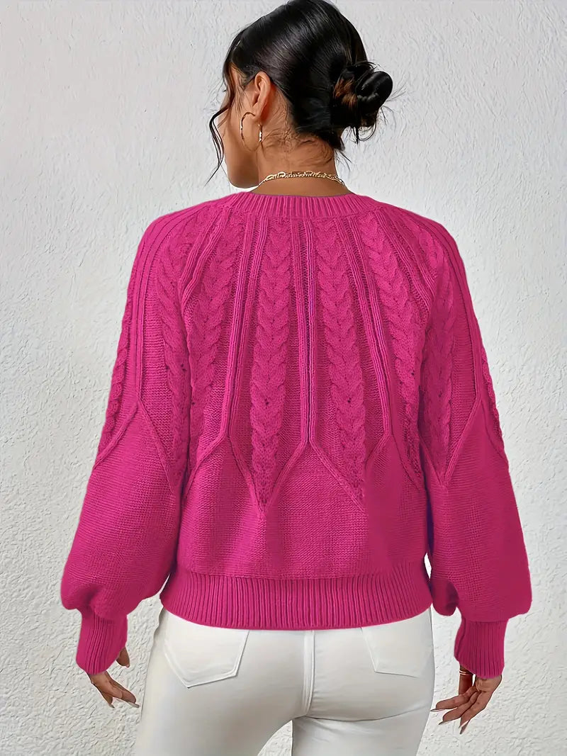Strickpullover Mit Zopfmuster Und Rundhalsausschnitt Für Frauen