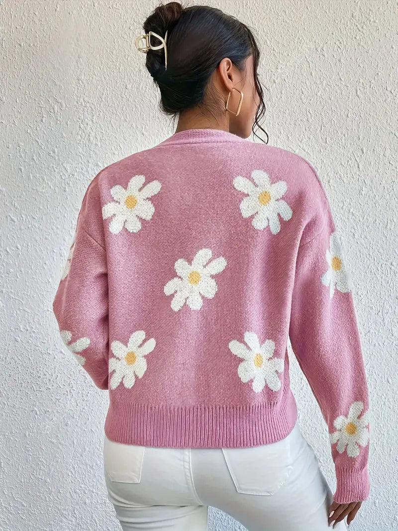 Strickpullover mit Blumenmuster und langen Ärmeln Für Frauen