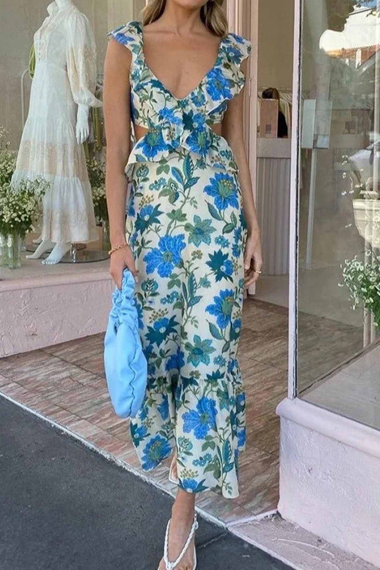 Elegantes Femininer Blumen-Rüschenkleid Für Frauen