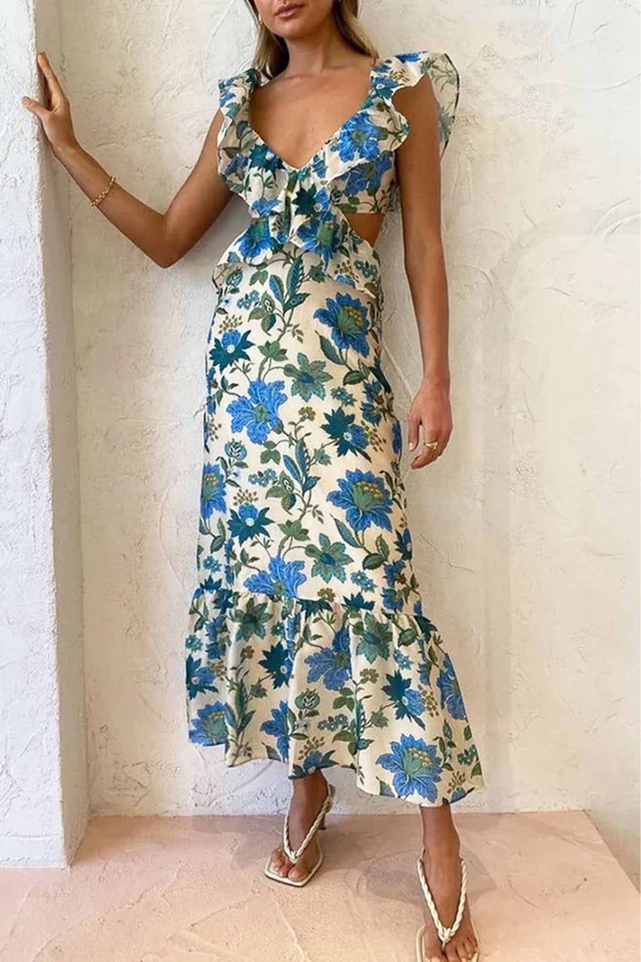 Elegantes Femininer Blumen-Rüschenkleid Für Frauen