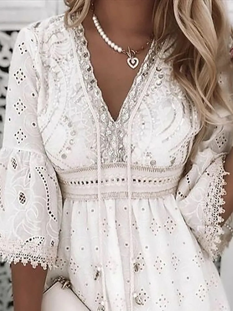 Boho inspiriertes Ibiza Kurz Sommerkleid für Damen