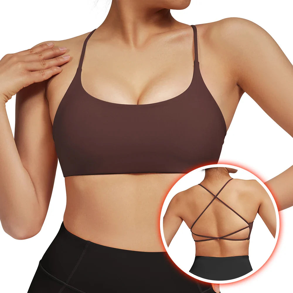 Rückenfreier Stoßfester Fitness-Sport-BH Mit Polstern Für Frauen