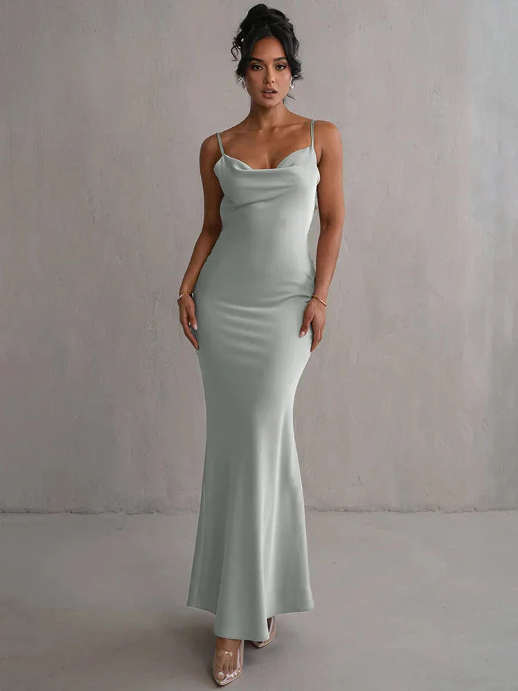 Satiniertes Maxikleid mit Blumenpatchwork Für Frauen