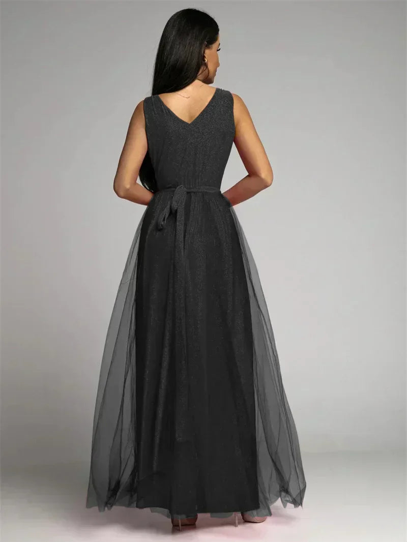 Elegantes Abendkleid mit Mesh Details und Hohem Schlitz für Frauen
