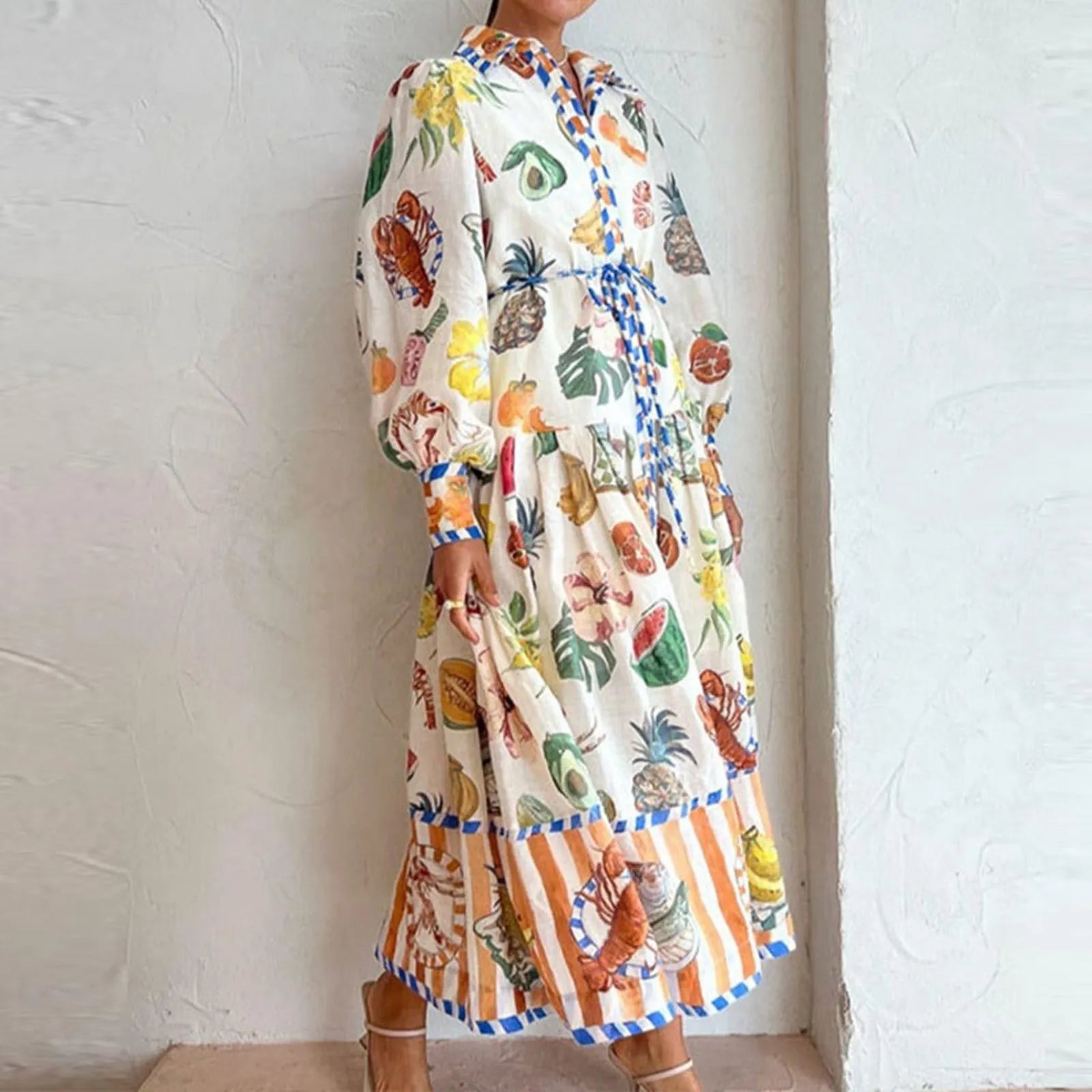 Giselle | Bohème Maxikleid in A-Linie mit Knopfverschluss