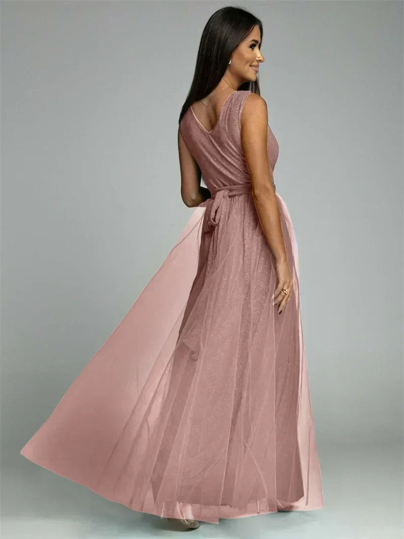 Elegantes Abendkleid mit Mesh Details und Hohem Schlitz für Frauen